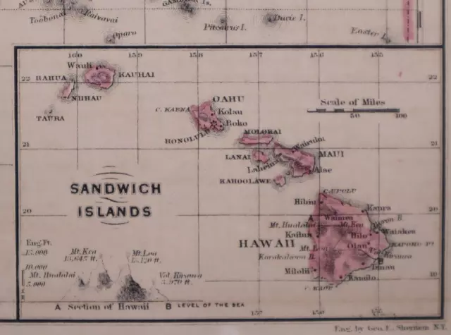 1865 McNally Atlas Map ~ SANDWICH ISLANDS, OCEANICA, AUSTRALIA ~ (9x12) -#1127