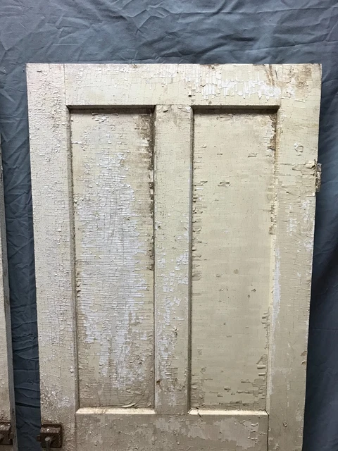 Pair Antique Wood 4 Panel Shabby White Cabinet Cupboard Doors VTG 21x60 188-23B 3