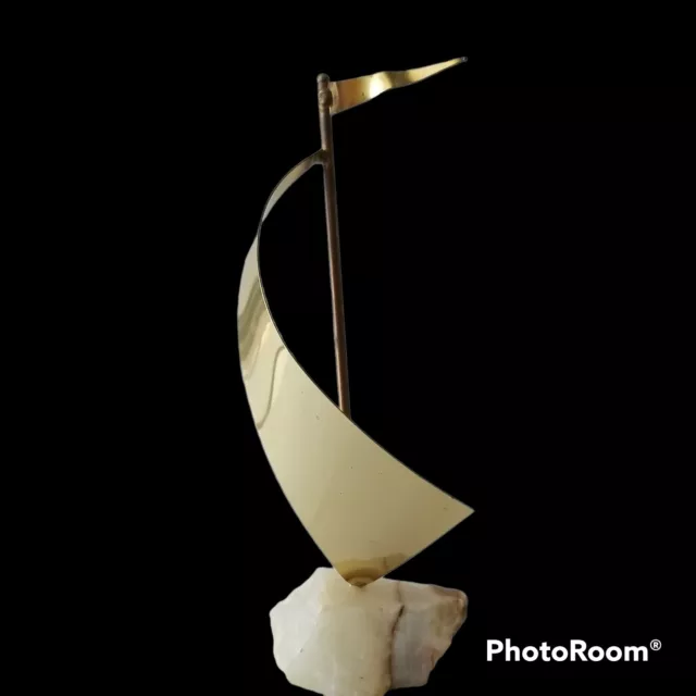 Vintage 1990th Brass Sailboat Sculpture on Marble Base Coastal Beach House Decor Vintage 1990th Brass Sailboat Sculpture on Marble Base Coastal Beach House Decor