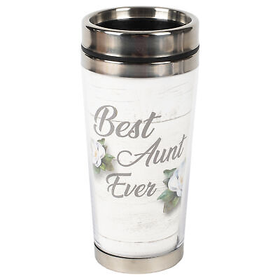 Best Aunt Ever White Floral 16 Ounce Stainless Steel Travel Mug Tumbler With Lid