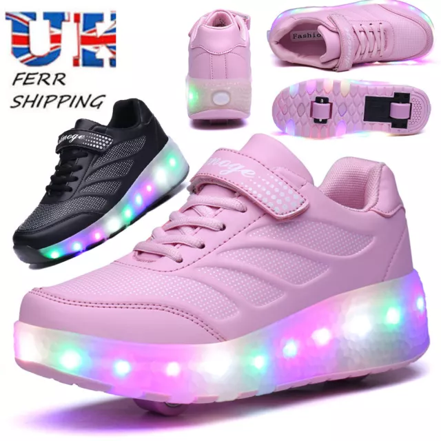 Kids Boys/Girls LED Wheel Trainers Skates Shoes Flash Roller Skate Sneakers