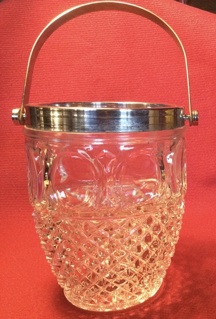 ANCIEN Seau Pot a Glaçons Glaçe En Verre Taillé 1960 Anse