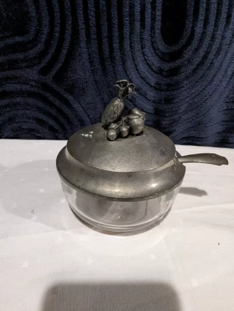 Antique Pewter And glass Preserve Bowl