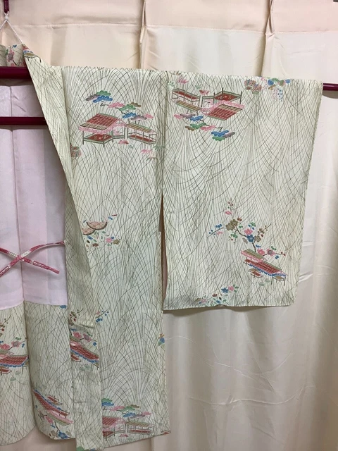 Japanese Vintage Kimono Haori Jacket silk Front strap through White 30 inch used 4