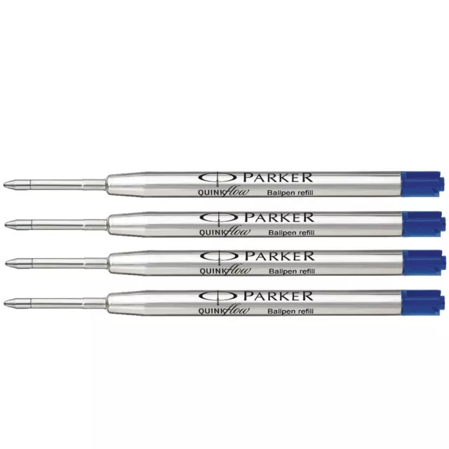 Parker QuinkFlow Ballpen Medium Point Blue Ink Refill Pack of 4-Refills