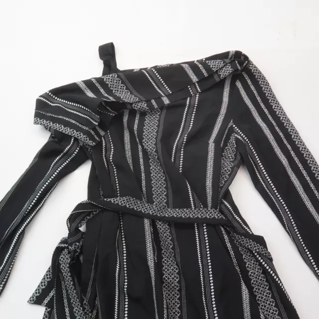 Lush Womens Off Shoulder Dress Size Small Black Stripe Midi Long Sleeve NWT 2