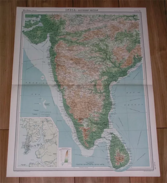 1922 Map Of South British India Mumbai Bombay Maharashtra Ceylon Sri Lanka