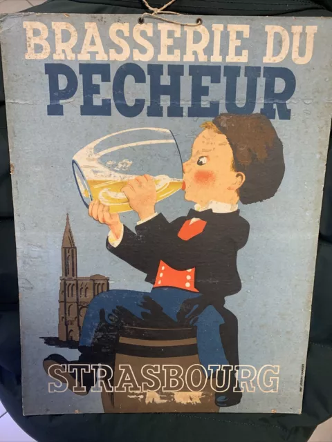 Rare Carton Publicitaire Brasserie Du Pêcheur Strasbourg