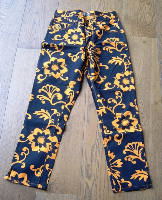 VINTAGE FERRE JEANS navy & yellow 80's / 90's ladies PANTS sz 30 New Without Tag