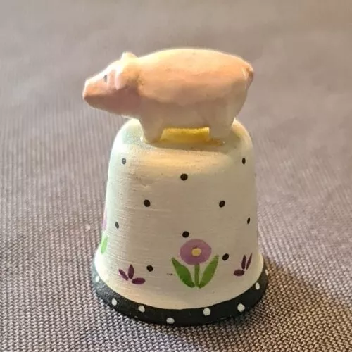 Poreclain Klima Thimble With Pig Hand Painted 1.4"