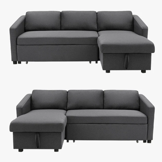 Corner 3 Seater Linen Sofa Bed L-shape Recliner Right/Left Hand Chaise w Storage