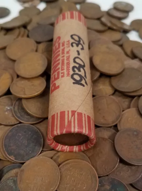 13204 Roll Of 50 Wheat Pennies Lincoln Cents Coins 1930-1939 Over 84+ Years Old!