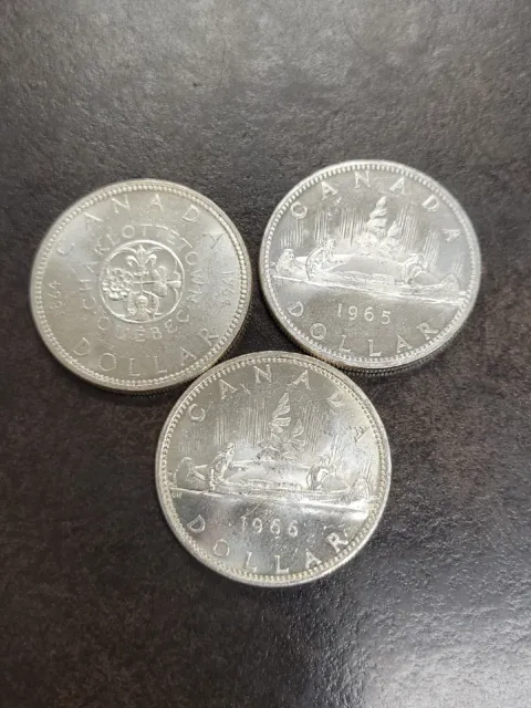 LOT 3 1964 1965 1966 Canada $1 Dollar Large Silver Coin Voyageur SILVER