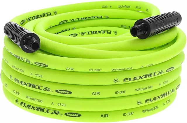 Air Hose, 3/8 In. X 50 Ft., 1/4 In. MNPT Fittings, Heavy Duty, Lightweight, Hybr