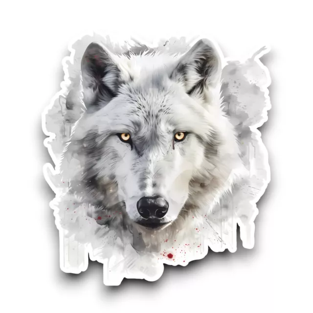 Beautiful White Arctic Wolf Head Watercolor Animal Vinyl Sticker 100x89mm