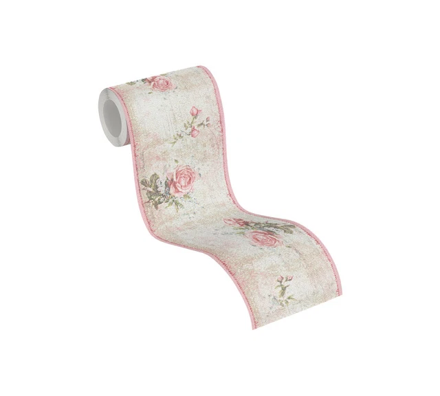 Papier Peint Vintage Rose Avec Bordure Petite Fille - Décoration Chambre Enfant - Neuf