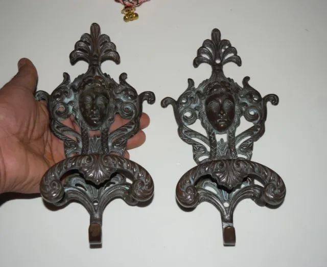 Set of 2 Brass Angel Hook Braided Girl Face Wall Hanger With Floral Design HK468 6