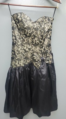 Gunne Sax Jessica McClintock Party Dress Sz 7 Vintage 80s Black Gold Prom USA S