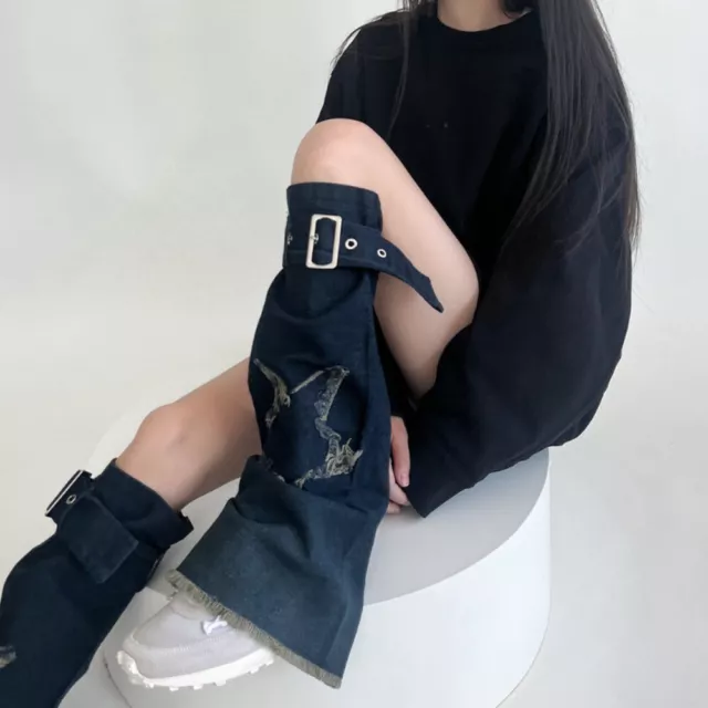 Damen Mädchen Bein Wärmer Denim-Leggins Retro Punk Gothic Stiefel Bezüge Stulpen