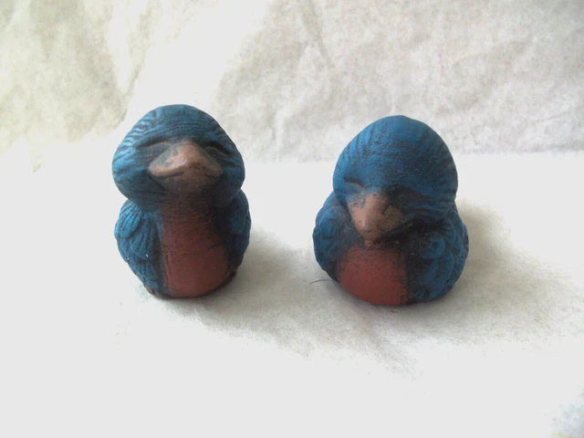 Miniature Blue Birds Ceramic Pair!  2!  2 POSES!  SMILING!  1 3/4" TALL!