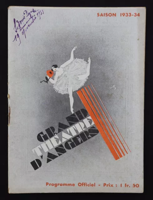 Programme 1933 GRAND THEATRE D'ANGERS Mathis Peugeot Liqueur Rayer