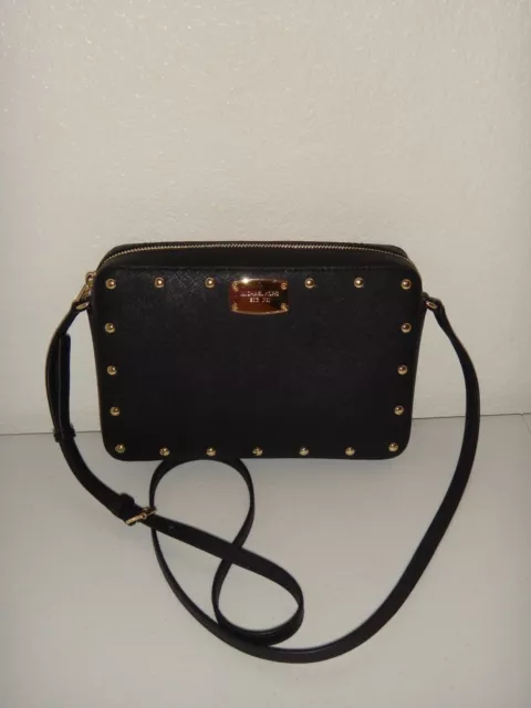 MICHAEL Michael Kors Black Saffiano Leather Small Studded Sandrine Satchel  For Sale at 1stDibs