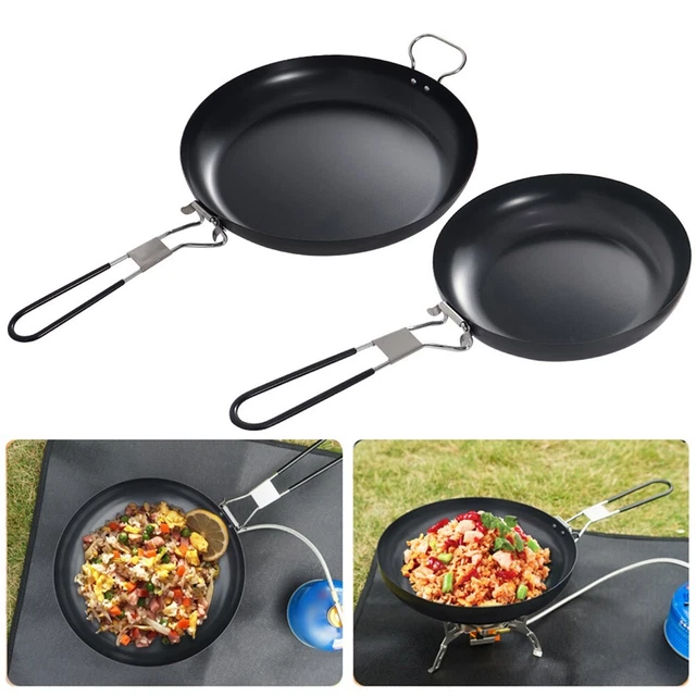 Poêle à frire pour camping en plein air avec poignée pliante - Batterie de cuisine portable antiadhésive en aluminium - Équipement de camping