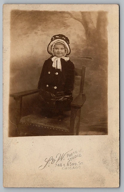 Postcard Chicago, Illinois Cute Little Girl In Coat On Chair Real Photo RPPC