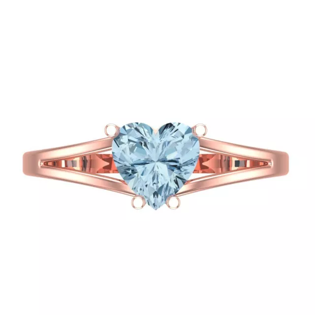 1.5ct Heart split shank Blue Simulated Wedding Bridal Promise Ring 14k Rose Gold