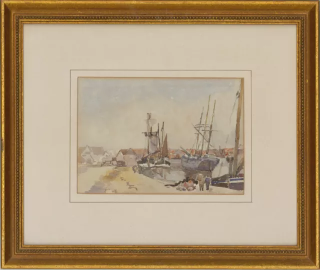 Framed Early 20th Century Watercolour - Harbour Scene