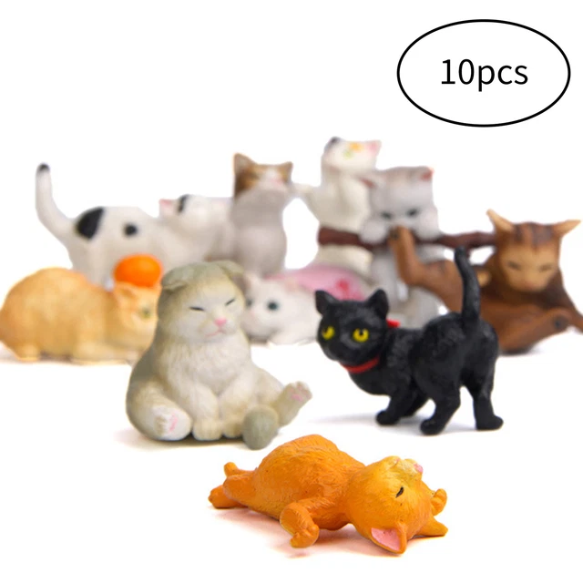 Mini Cat Statue Series 10pcs Playing Cats Ornaments Figurines Car Interior Decor