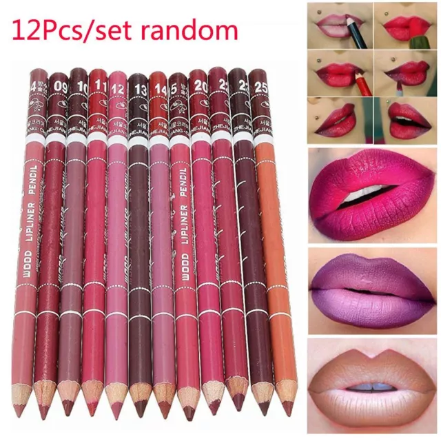 12Pcs/set Women Professional Lipliner Waterproof Lip Liner Pencil 15CM 12 Colors