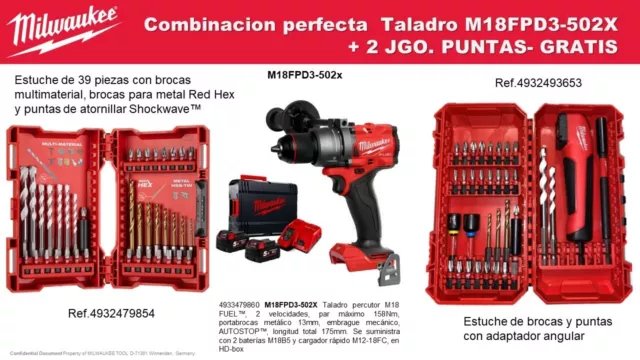 Taladro percutor M18 FUEL™ 2 velocidades 158Nm M18FPD3-502X Ref.4933479860