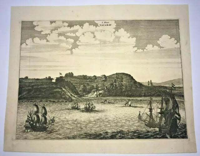 Fort Tacaray Ghana 1677 Dapper Large Antique Engraved View 17Th Century