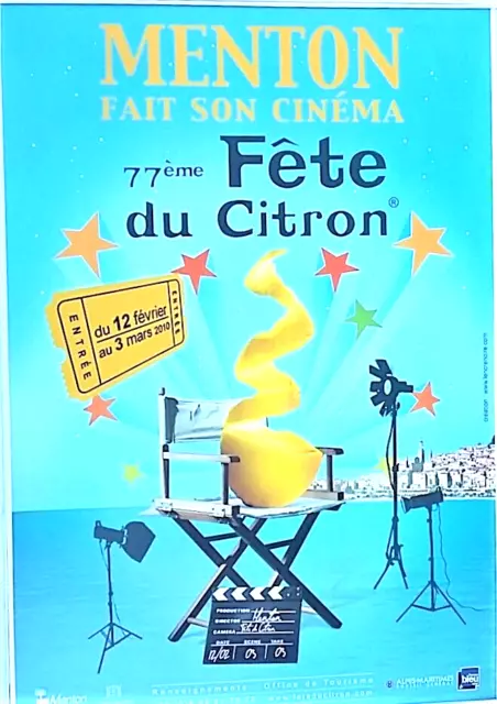 Affiche Poster, Fête du Citron de Menton 77ème. Dim: 120X175 cm. Thême: Cinéma