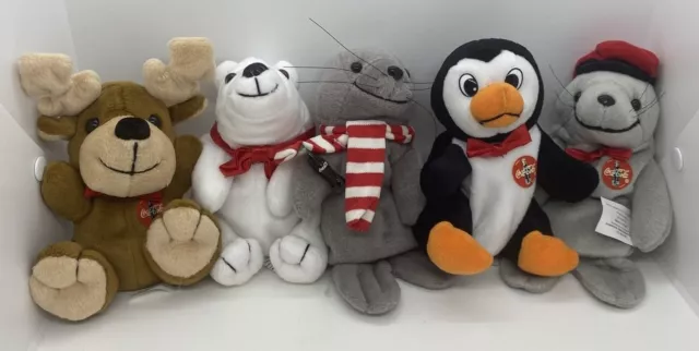COCA-COLA Beanie Babies Plush Toys Set Polar Bear, Penguin, Seals, Reindeer
