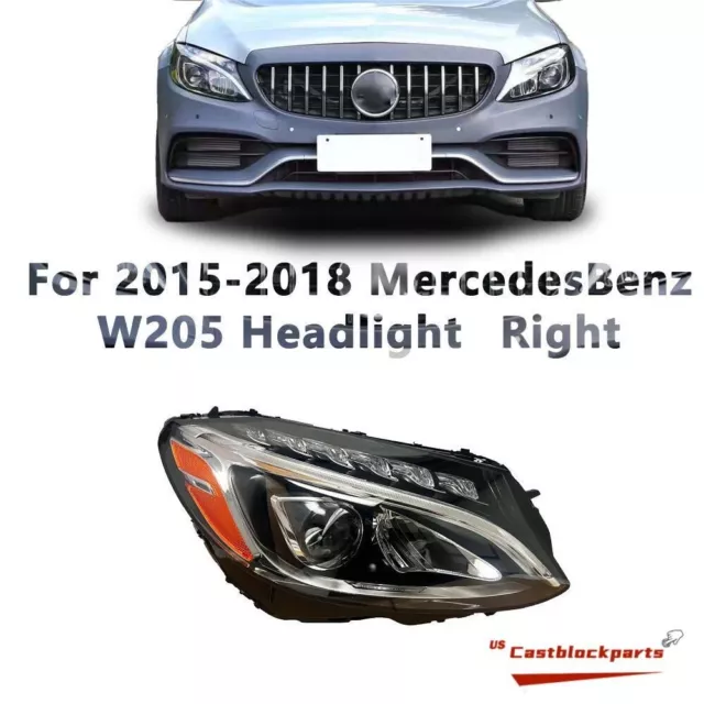 Passenger Side LED Headlight For 2015 2016 17 18 Mercedes Benz W205 C300 C-Class