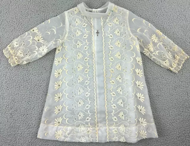 Vintage Organza Embroidered Dress size 4T Baptism Christening Gown Communion