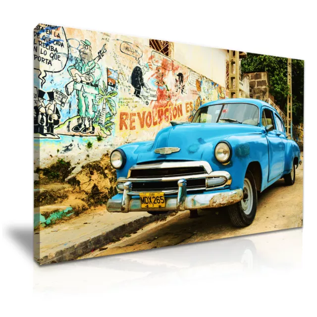 Retro Car in Havana Cuba Vintage Canvas Wall Art Picture Print 76x50cm
