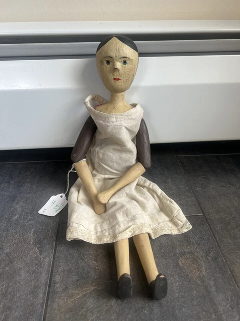 Wood Peg Jointed Painted Vintage Antique Doll