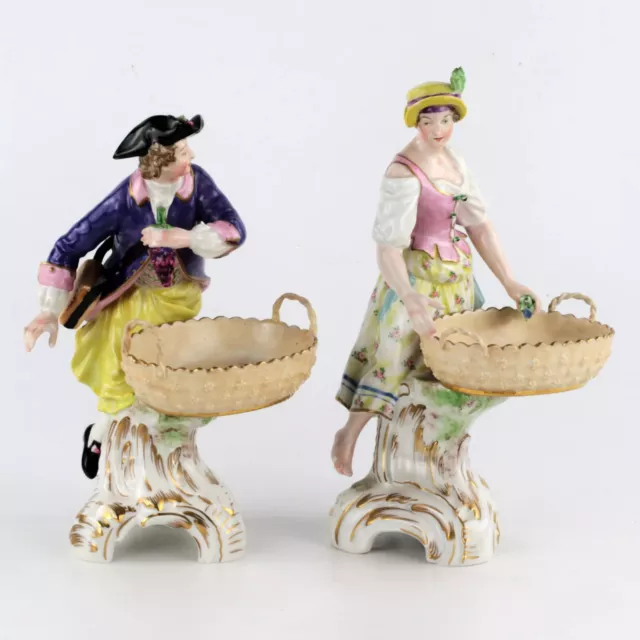A pair of KPM porcelain candy bowls Winegrower and Gardener Rococo style