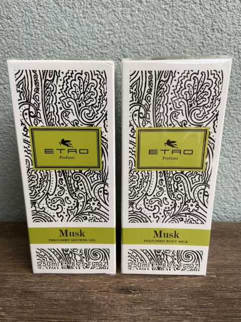 New! Etro Musk Showergel 250 ml + Body Milk 250 ml. Sealed.