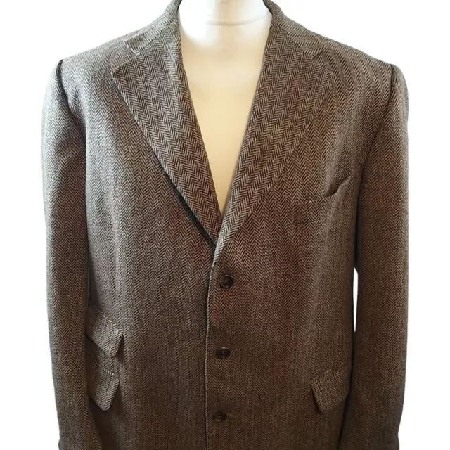 Burberry Harris Tweed Mens Blazer Jacket Brown Size 50 Wool Herringbone 4 Pocket