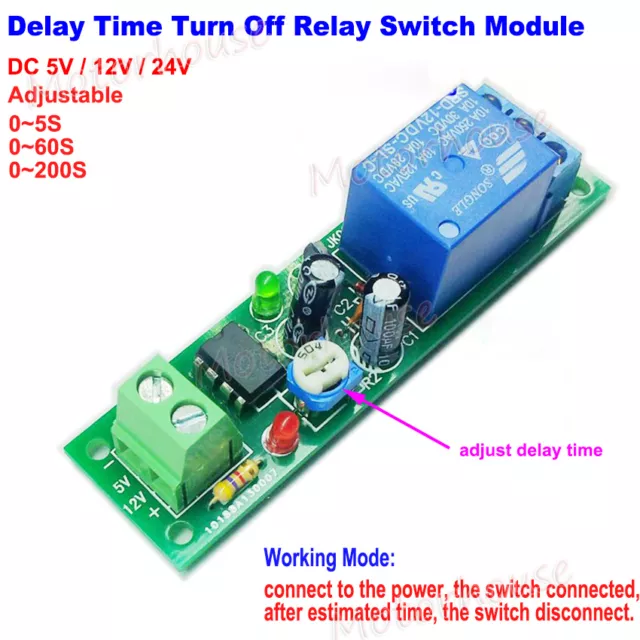 DC 5V 12V 24V Adjustable Delay Time Turn Off on Relay Switch Ne555 Timer Module