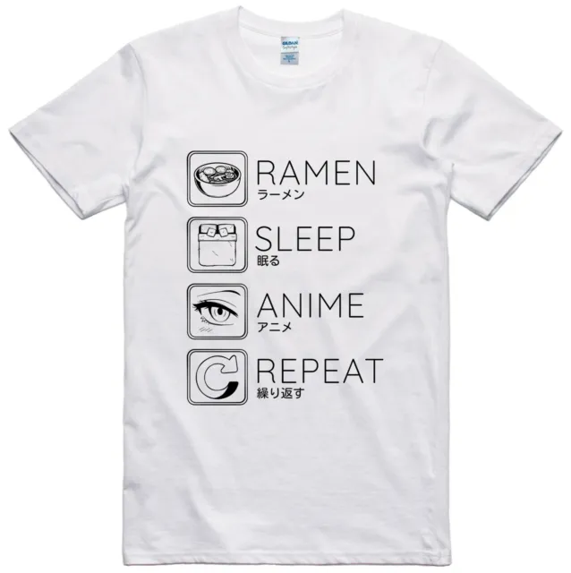 Anime Mens T Shirt Ramen Noodle Funny Eat Sleep Regular Fit 100% Cotton Tee