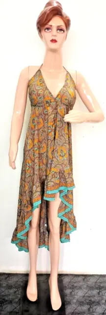 Vestido vintage Boho único indio hecho a mano reciclado INDIAN Sari vestido...