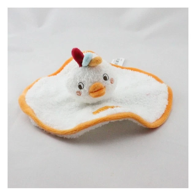 Doudou plat oiseau poule blanc orange éponge SUCRE D'ORGE - 20847