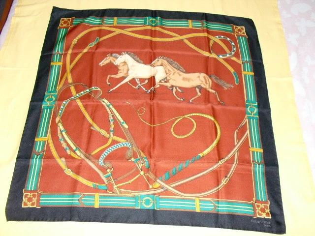 Foulard Carré Paul Mausner En Polyester - Motif Géométrique Bleu, Occasion, Fait En Italie