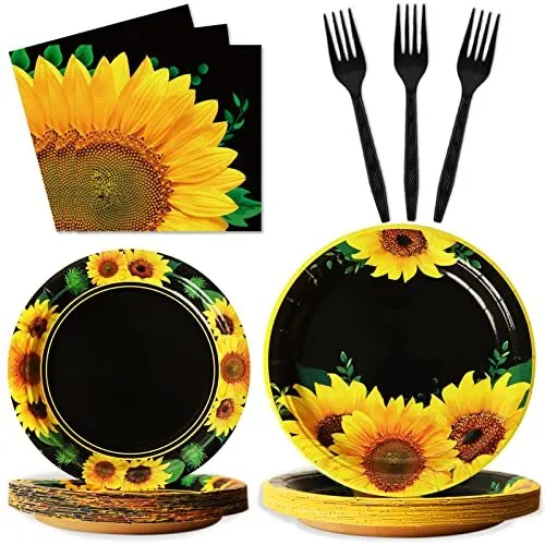 96Pcs Sunflower Party Supplies Fall Birthday Tableware Set for 24 Guests