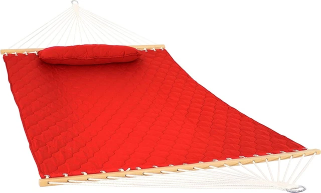 Sunnydaze 2-Person Quilted Designs Fabric Hammock with Spreader Bars and Red